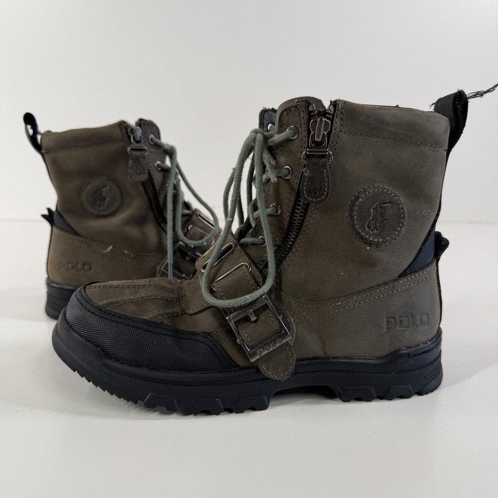 Polo Ralph Lauren Andres Boots Womens 4 Brown Tie Zip Up Military Style Gorp